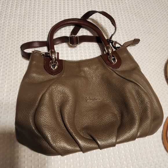 VALENTINA  TAUPE LEATHER SATCHEL BAG - Picture 1 of 15
